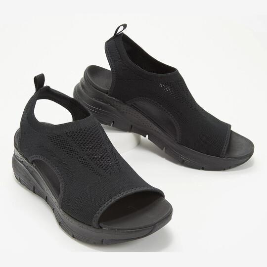 Summer Women Sandals Solid Color Open Toe Casual Shoes Hollow Out Slip-On Mesh Platform Fit Anti Slip Shoes Hollow Out Slip-On Mesh Soft Sandals Low Heeled Comfort Casual Sports Shoes