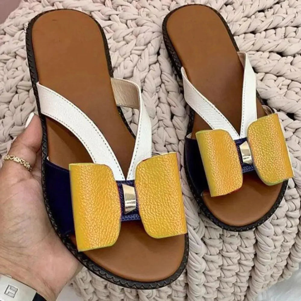 Summer Women Stylish Flat Sandals Fashion Elegant Soft Colors Butterfly Knot Design