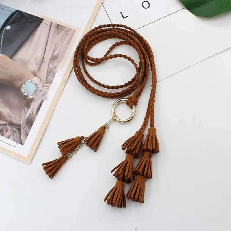 Unique Classic PU Leather Tie Strap Waist Belt For Women Modern Rope Style Design Ladies Waistbands