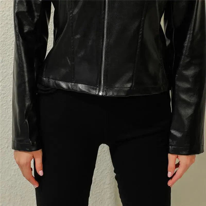 Vintage Style Autumn Ladies PU Leather Jacket For Women Slim Casual Soft Moto Biker Faux Leather Jacket For Female Coat Quality Basic Streetwear