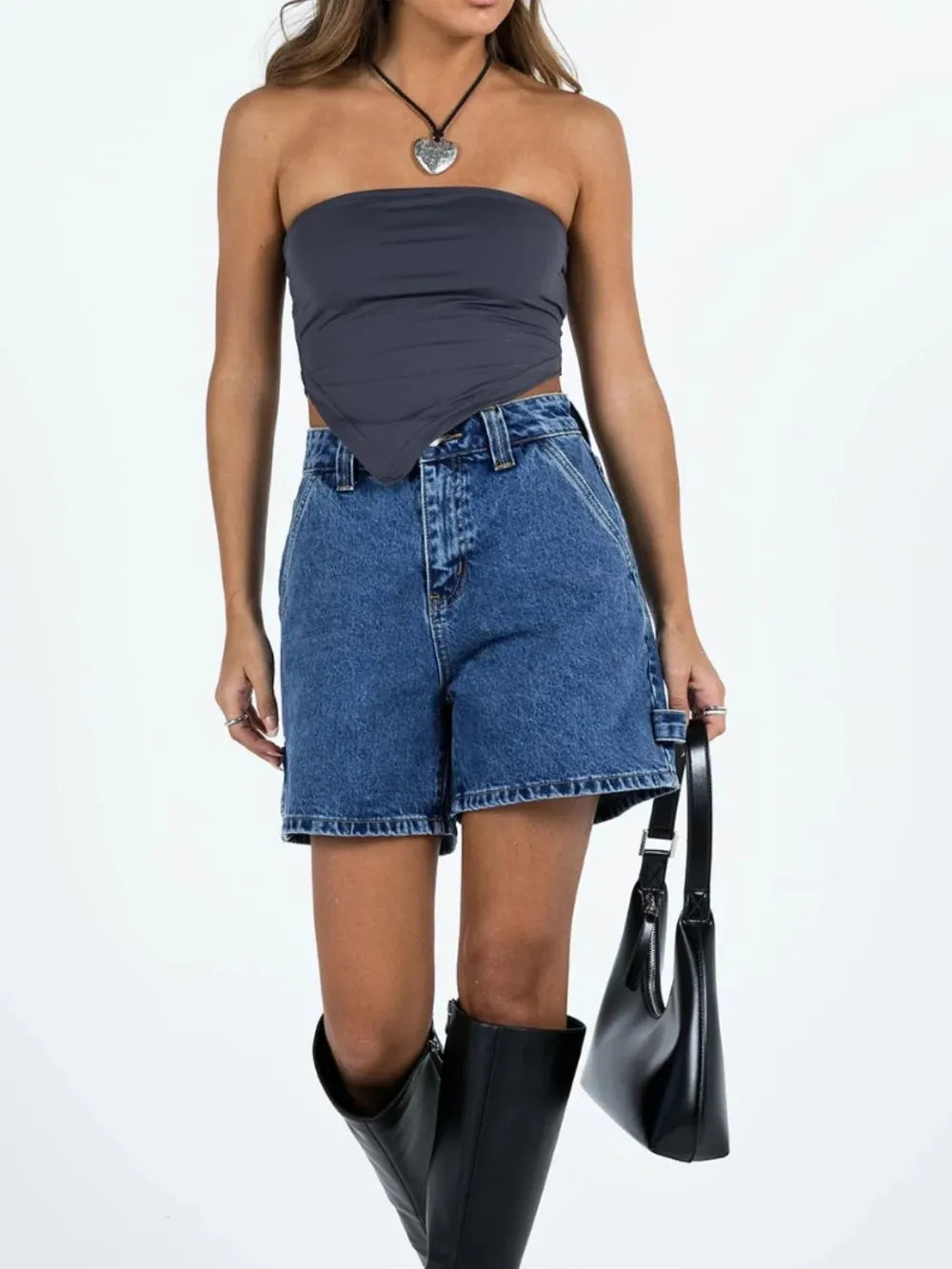 Washed High Rise Denim Shorts