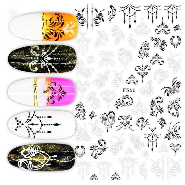 White Embossed Flower Lace 5D Sticker Decal Wedding Nail Art Designs Floral Flower Transfer Decal  Geometry  3D Wave Design Decoration for Women Girls Tape Nail Art Stickers Decal Decoration Geometry Transfer Decals Nail Art Decorations Decoration Decal