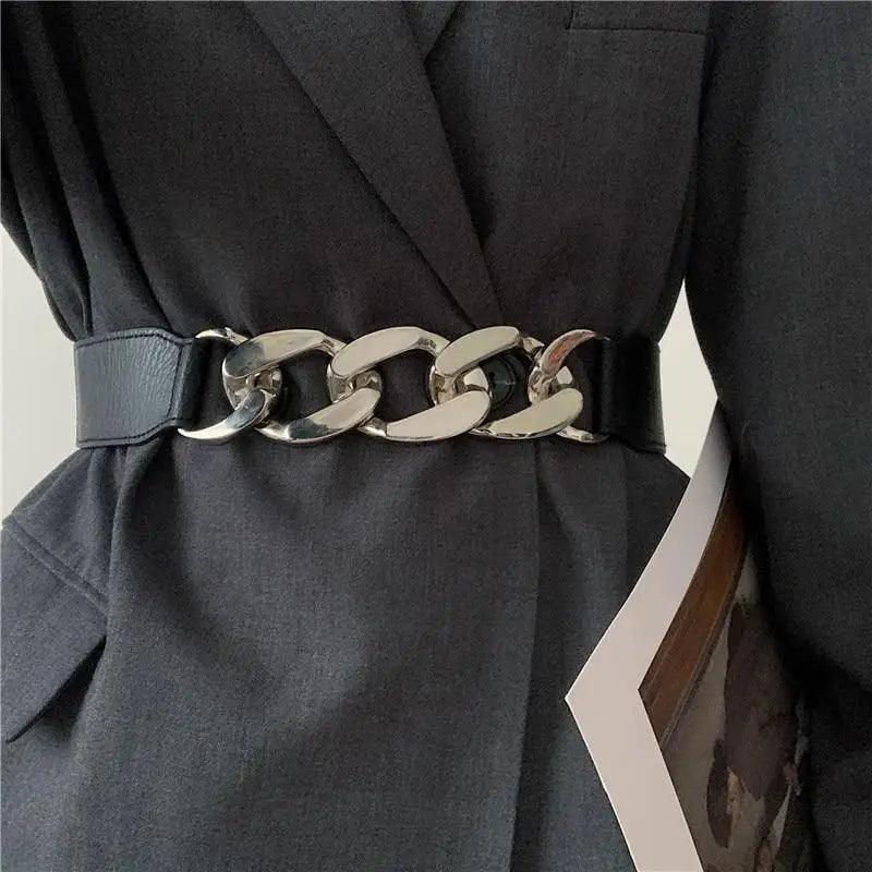 Women Elegant Elastic Stretch Wide Dress Belt  Big Chain Waistbands For Women Luxury Party Belts For Dresses